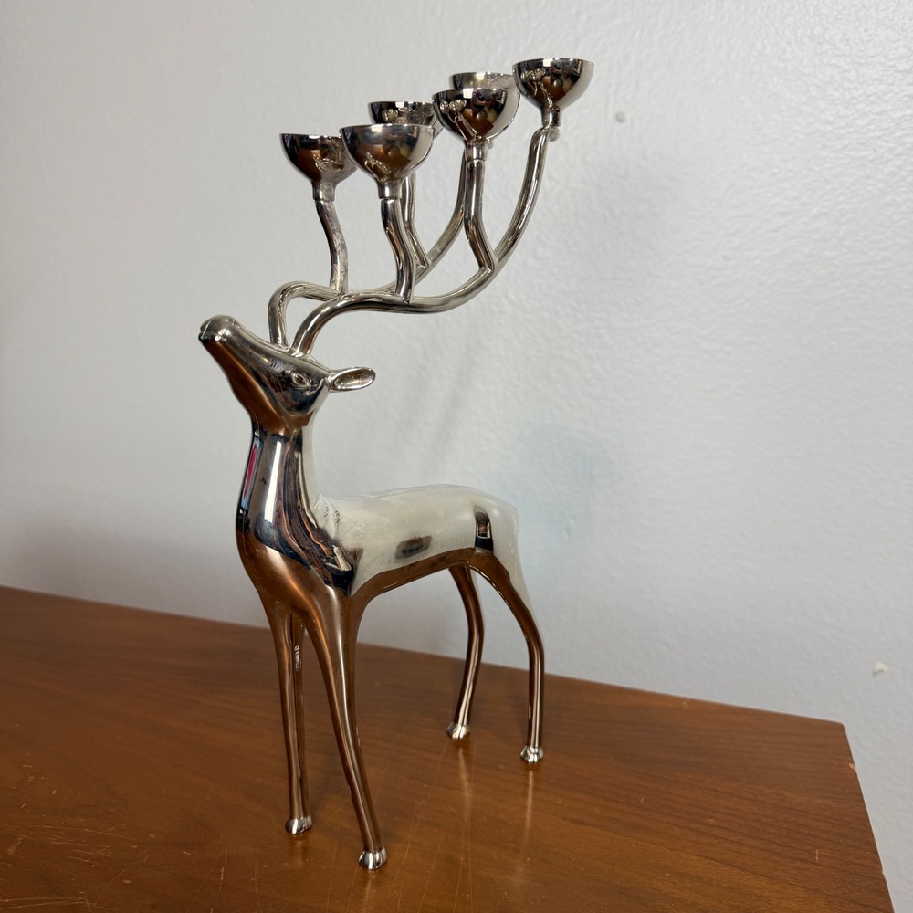 Godinger‎ Reindeer Candelabra Silverplate Christmas Holiday Decor
